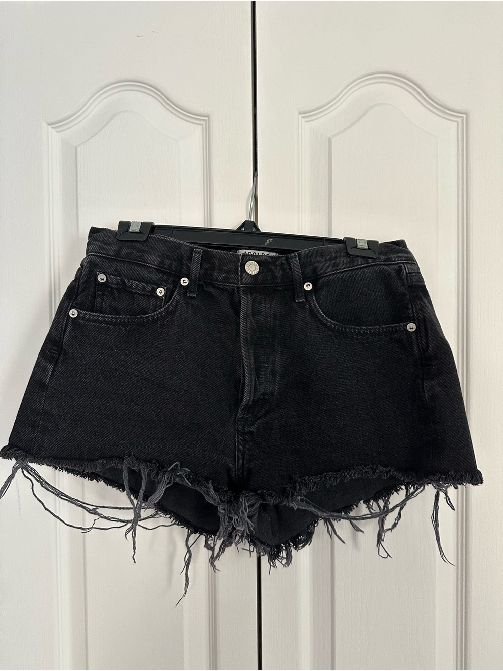 Agolde Black Frayed Hem Denim Shorts Style #A026-1087